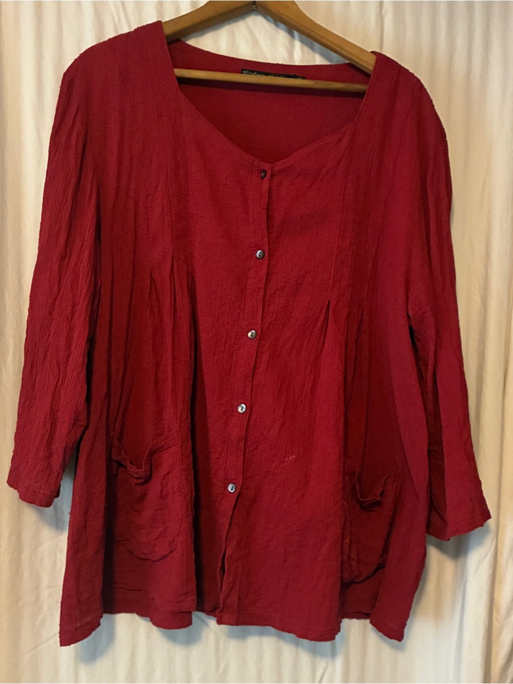Vibrant Red Gudrun Sjoden Button-Front Artist Smock